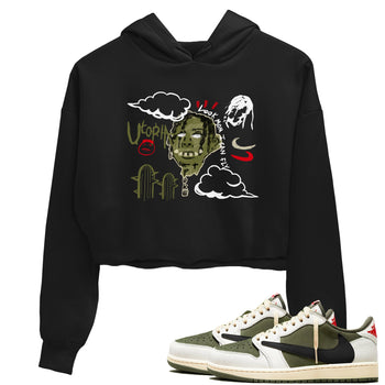 1s Travis Scott Medium Olive shirts to match jordans I Can Fly sneaker match tees Air Jordan 1 Travis Scott Medium Olive SNRT Sneaker Tees streetwear brand Black 1 crop tee