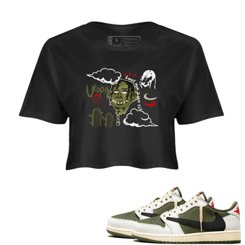 1s Travis Scott Medium Olive shirts to match jordans I Can Fly sneaker match tees Air Jordan 1 Travis Scott Medium Olive SNRT Sneaker Tees streetwear brand Black 1 crop tee
