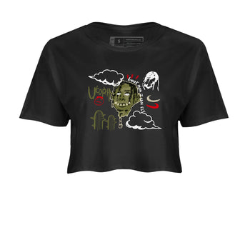 1s Travis Scott Medium Olive shirts to match jordans I Can Fly sneaker match tees Air Jordan 1 Travis Scott Medium Olive SNRT Sneaker Tees streetwear brand Black 2 crop tee