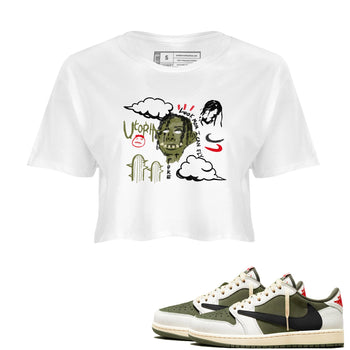 1s Travis Scott Medium Olive shirts to match jordans I Can Fly sneaker match tees Air Jordan 1 Travis Scott Medium Olive SNRT Sneaker Tees streetwear brand White 1 crop tee