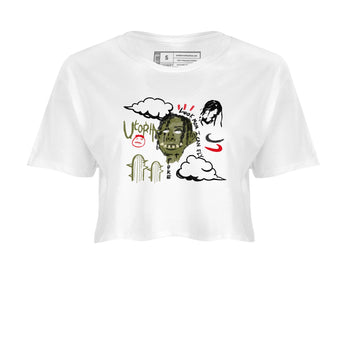 1s Travis Scott Medium Olive shirts to match jordans I Can Fly sneaker match tees Air Jordan 1 Travis Scott Medium Olive SNRT Sneaker Tees streetwear brand White 2 crop tee
