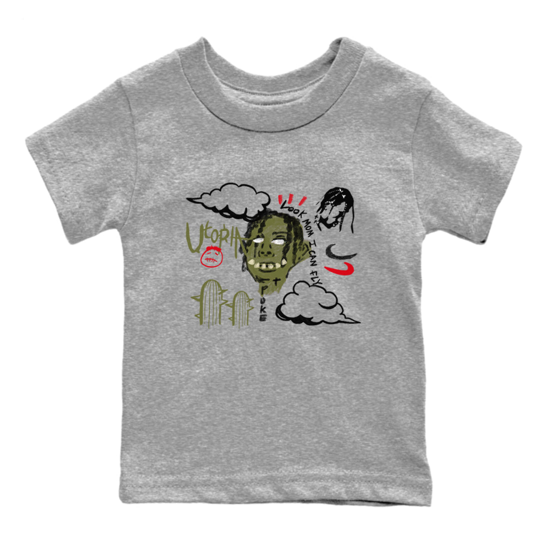 1s Travis Scott Medium Olive shirts to match jordans I Can Fly sneaker match tees Air Jordan 1 Travis Scott Medium Olive SNRT Sneaker Tees streetwear brand Baby and Youth Heather Grey 2 cotton tee