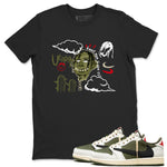 1s Travis Scott Medium Olive shirts to match jordans I Can Fly sneaker match tees Air Jordan 1 Travis Scott Medium Olive SNRT Sneaker Tees streetwear brand Black 1 unisex cotton tee