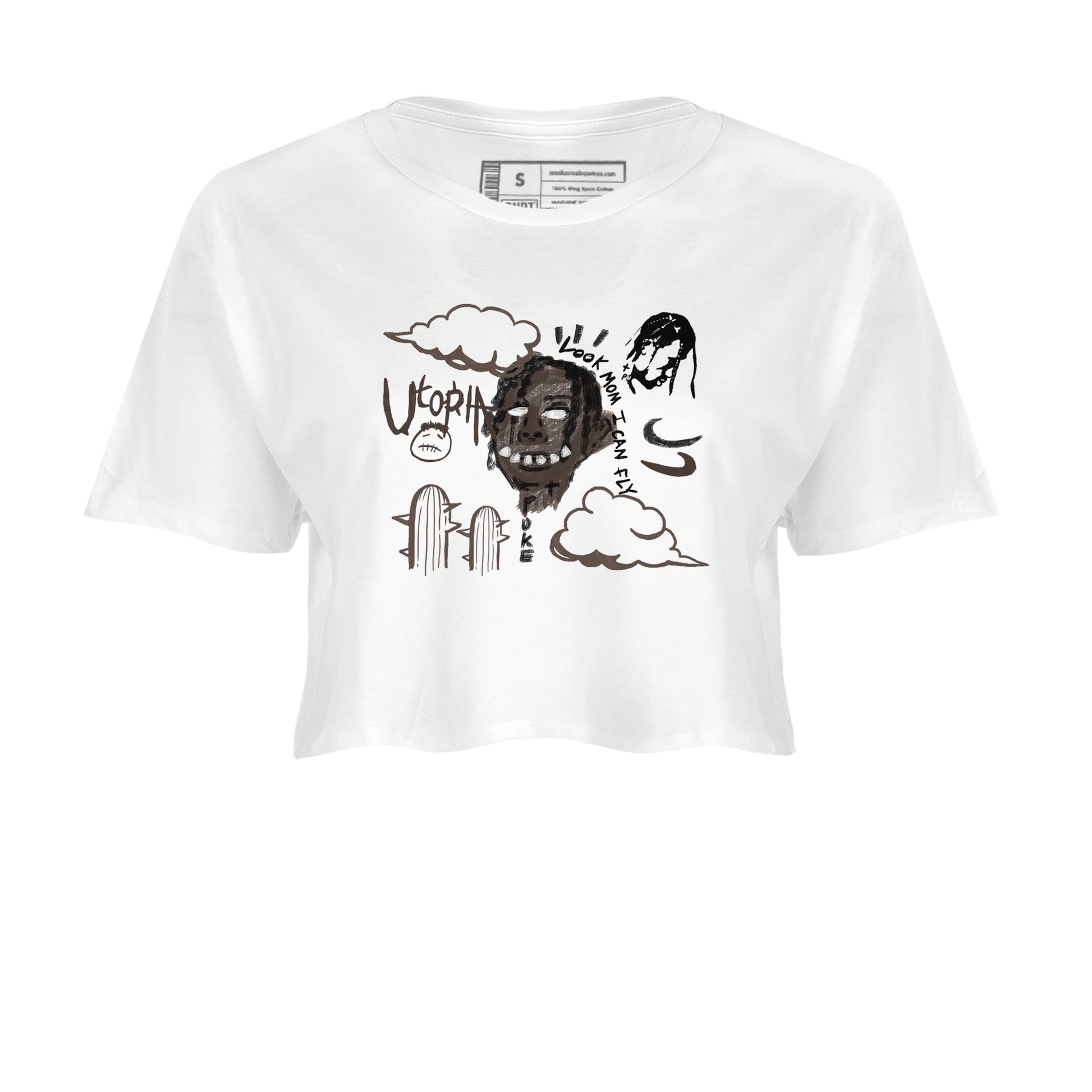 1s Travis Scott Velvet Brown shirts to match jordans I Can Fly best t shirts to wear with jordans Travis Scott x Air Jordan 1 Low OG Velvet Brown match shoes to clothes SNRT Sneaker Tees unisex cotton White 2 crop tee