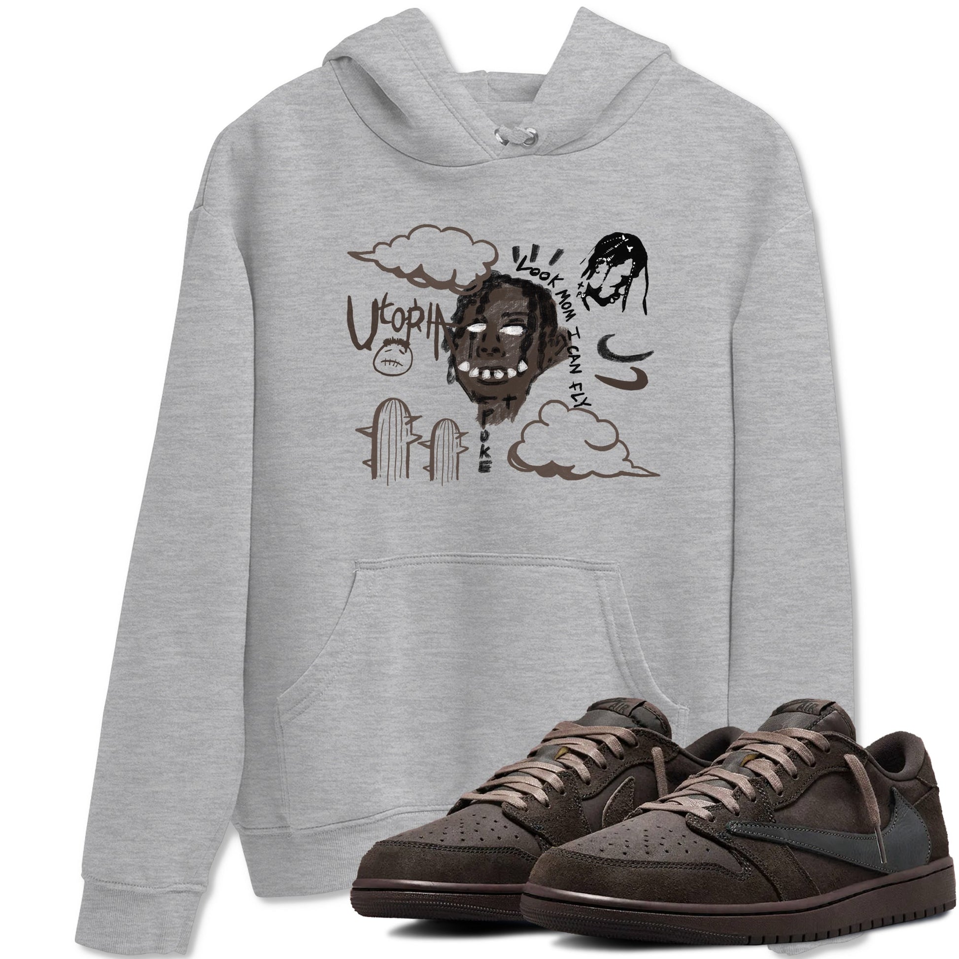 1s Travis Scott Velvet Brown shirts to match jordans I Can Fly best t shirts to wear with jordans Travis Scott x Air Jordan 1 Low OG Velvet Brown match shoes to clothes SNRT Sneaker Tees unisex cotton Heather Grey 1 shirts