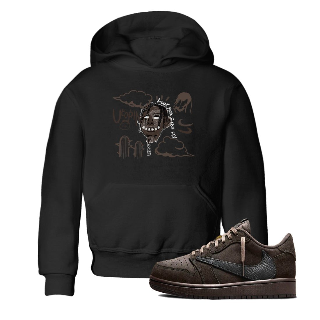1s Travis Scott Velvet Brown shirts to match jordans I Can Fly best t shirts to wear with jordans Travis Scott x Air Jordan 1 Low OG Velvet Brown match shoes to clothes SNRT Sneaker Tees Youth Baby Black 1 tee