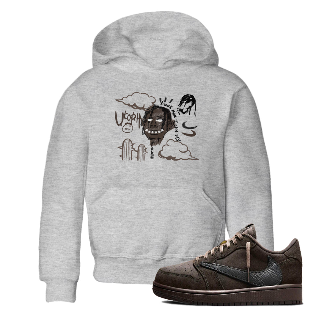 1s Travis Scott Velvet Brown shirts to match jordans I Can Fly best t shirts to wear with jordans Travis Scott x Air Jordan 1 Low OG Velvet Brown match shoes to clothes SNRT Sneaker Tees Youth Baby Heather Grey 1 tee