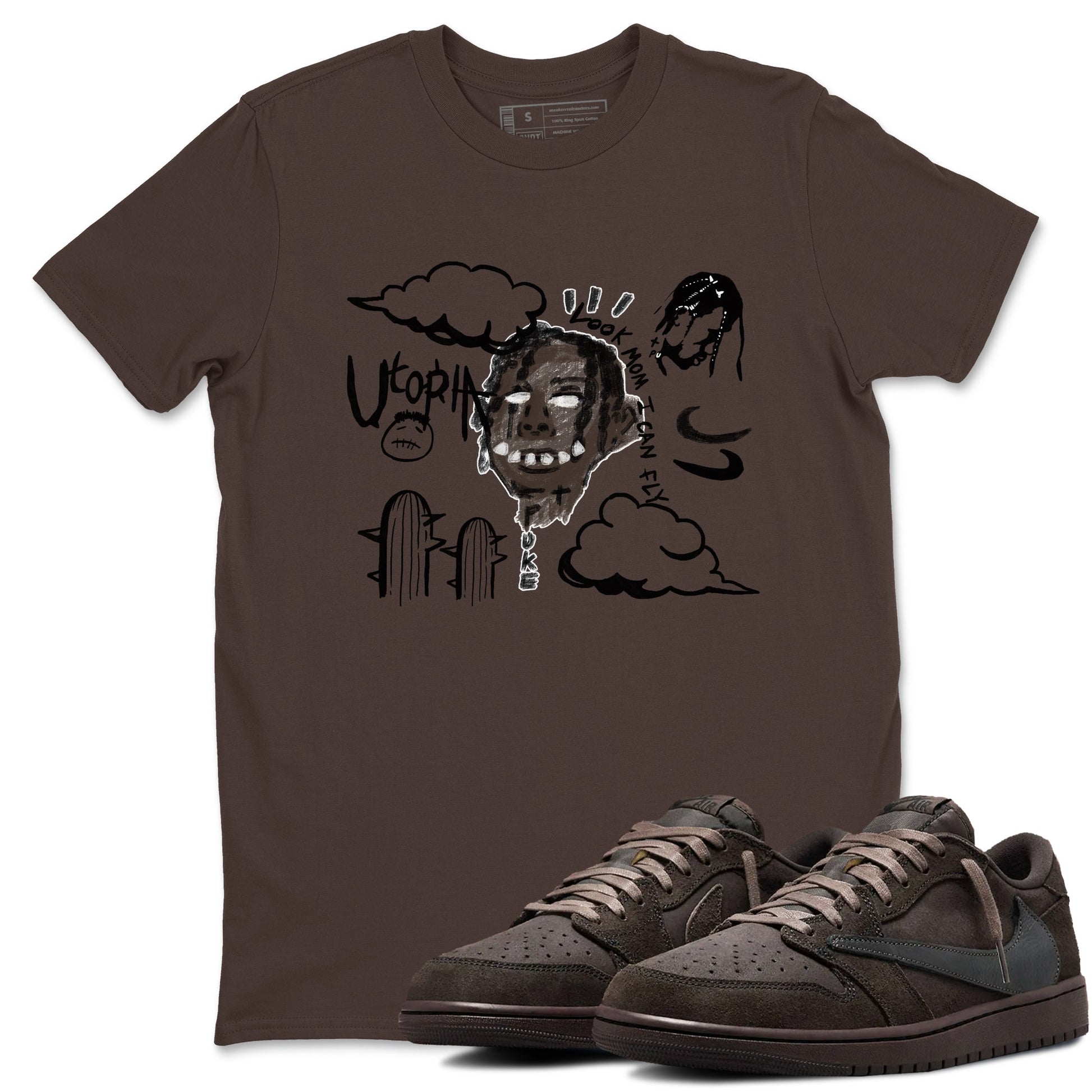 1s Travis Scott Velvet Brown shirts to match jordans I Can Fly best t shirts to wear with jordans Travis Scott x Air Jordan 1 Low OG Velvet Brown match shoes to clothes SNRT Sneaker Tees unisex cotton Dark Chocolate 1 shirts