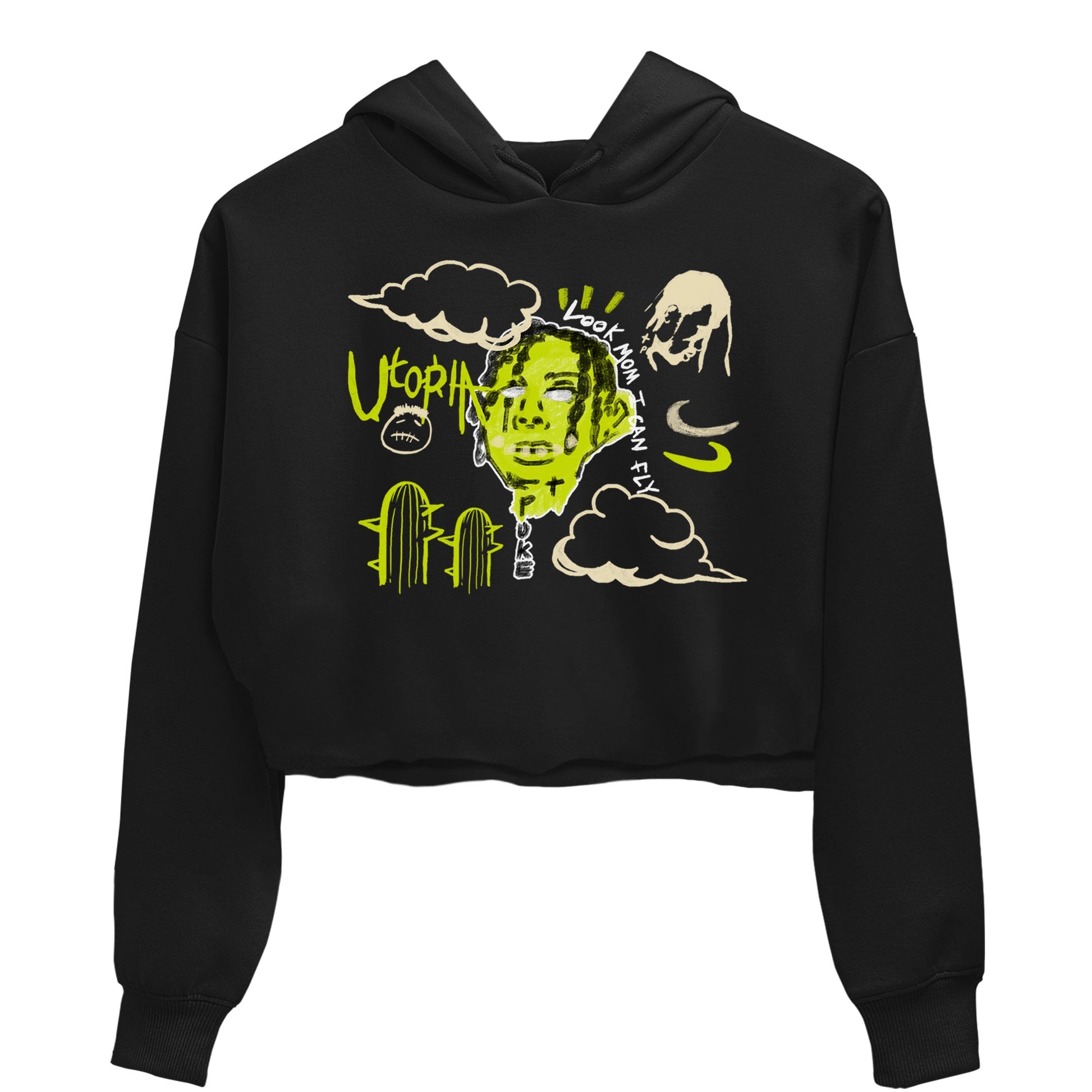 I Can Fly womens crop tee made to vibe with the Jordan Jumpman Jack Travis Scott Bright Cactus sneakers — the perfect match in Black 2.