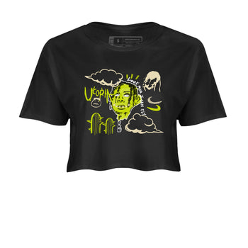 I Can Fly womens crop tee made to vibe with the Jordan Jumpman Jack Travis Scott Bright Cactus sneakers — the perfect match in Black 2.
