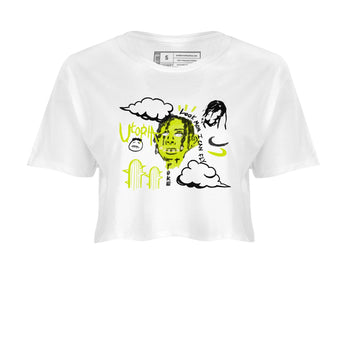 I Can Fly womens crop tee made to vibe with the Jordan Jumpman Jack Travis Scott Bright Cactus sneakers — the perfect match in White 2.