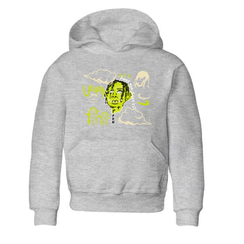 I Can Fly baby and kids t-shirt crafted for little sneakerheads to shine with the Jordan Jumpman Jack Travis Scott Bright Cactus sneakers, displayed in Heather Grey 2.