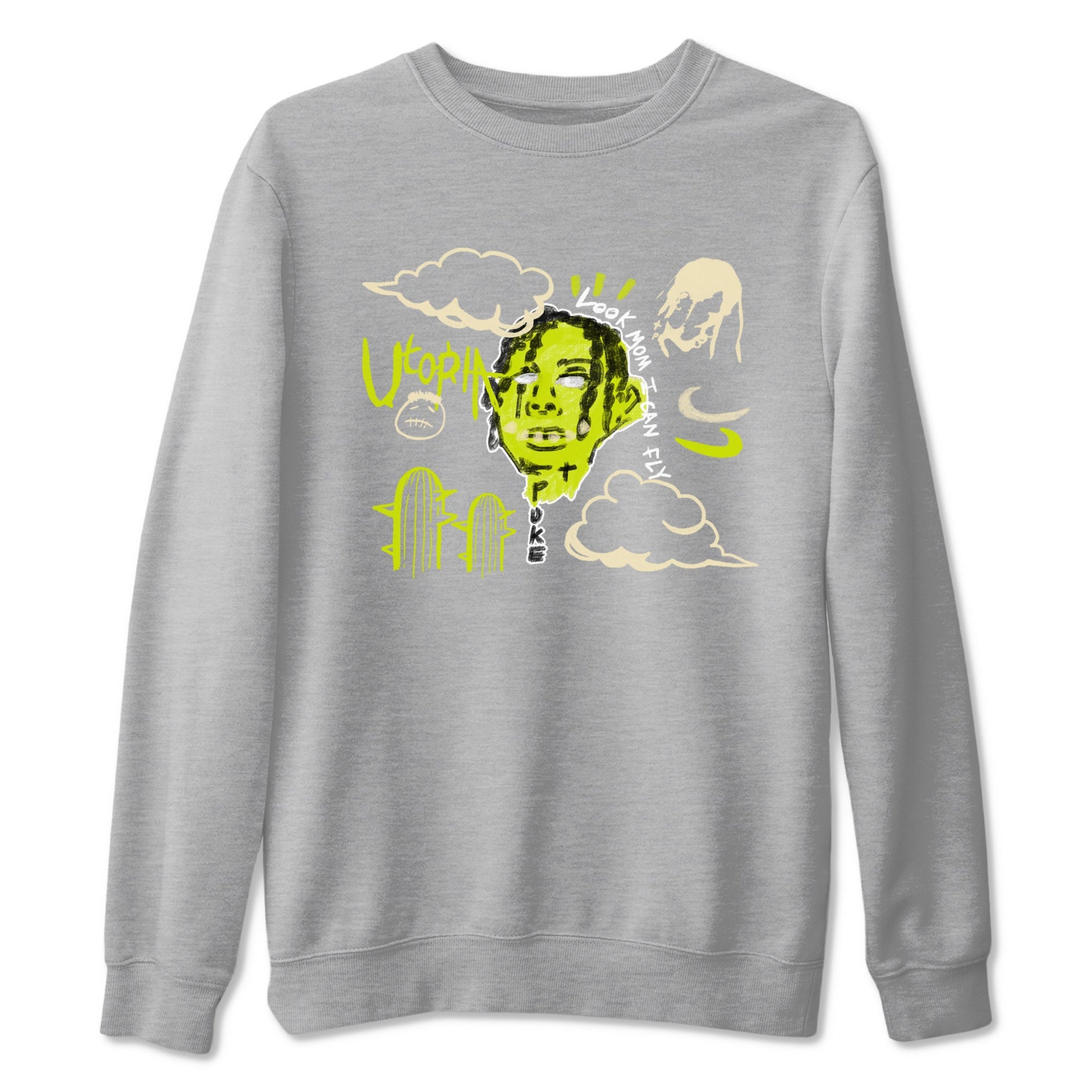 I Can Fly sneaker match t-shirt styled to complete your fit with the Jordan Jumpman Jack Travis Scott Bright Cactus sneakers, shown in Heather Grey 2.