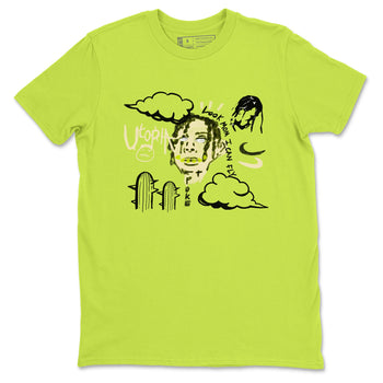 I Can Fly sneaker match t-shirt styled to complete your fit with the Jordan Jumpman Jack Travis Scott Bright Cactus sneakers, shown in Safety Green 2.