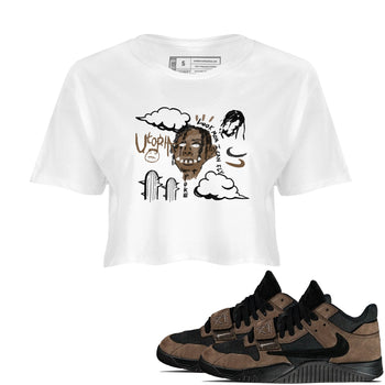 Jordan Jumpman Jack Travis Scott Dark Mocha shirts to match jordans I Can Fly sneaker match tees Jordan Jumpman Jack Travis Scott Dark Mocha SNRT Sneaker Tees streetwear brand White 1 crop tee