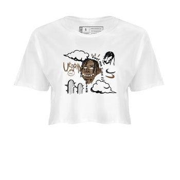 Jordan Jumpman Jack Travis Scott Dark Mocha shirts to match jordans I Can Fly sneaker match tees Jordan Jumpman Jack Travis Scott Dark Mocha SNRT Sneaker Tees streetwear brand White 2 crop tee
