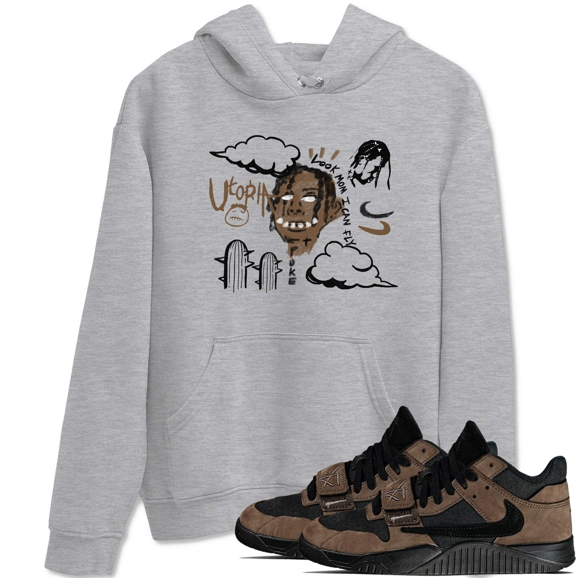 Jordan Jumpman Jack Travis Scott Dark Mocha shirts to match jordans I Can Fly sneaker match tees Jordan Jumpman Jack Travis Scott Dark Mocha SNRT Sneaker Tees streetwear brand Heather Grey 1 unisex cotton tee