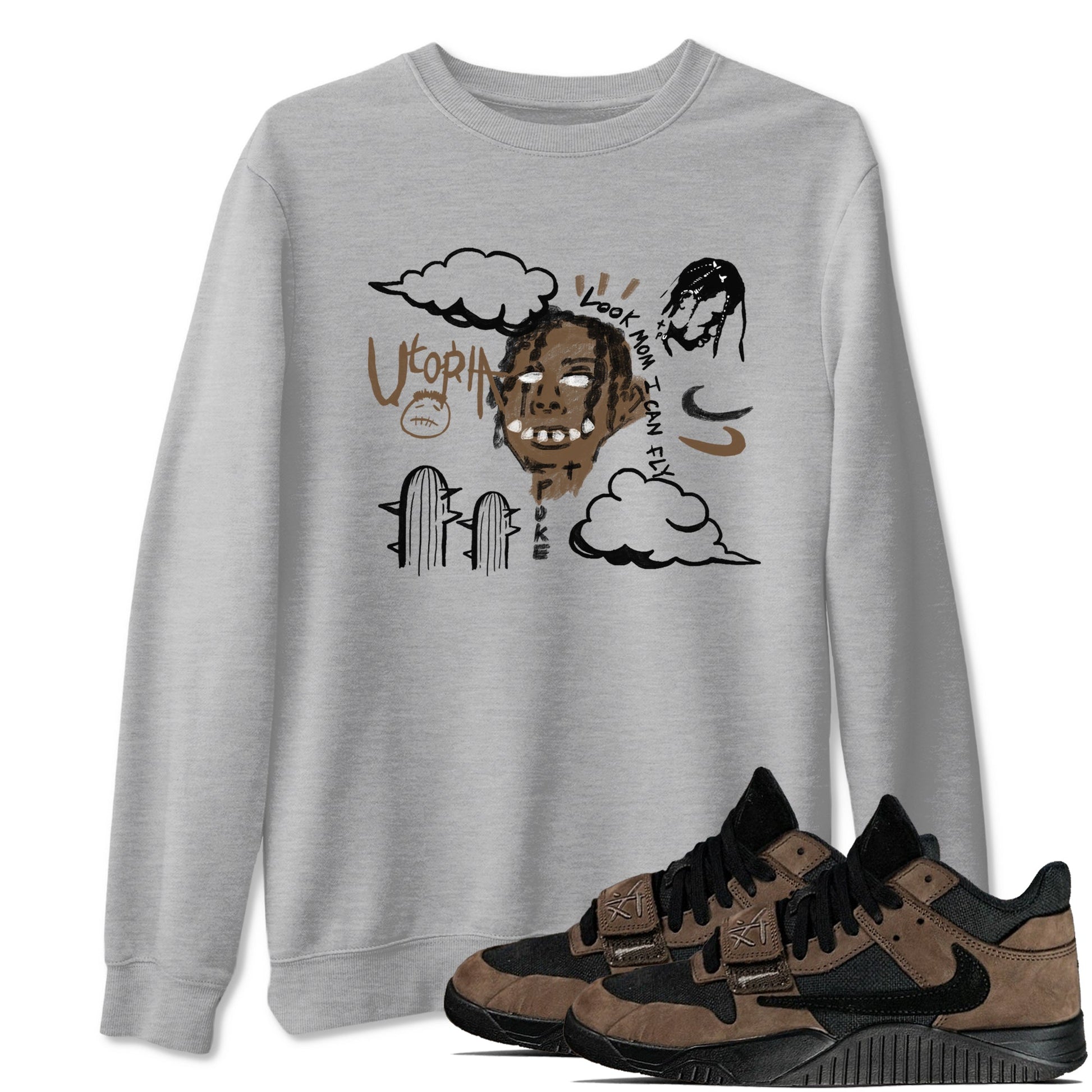 Jordan Jumpman Jack Travis Scott Dark Mocha shirts to match jordans I Can Fly sneaker match tees Jordan Jumpman Jack Travis Scott Dark Mocha SNRT Sneaker Tees streetwear brand Heather Grey 1 unisex cotton tee