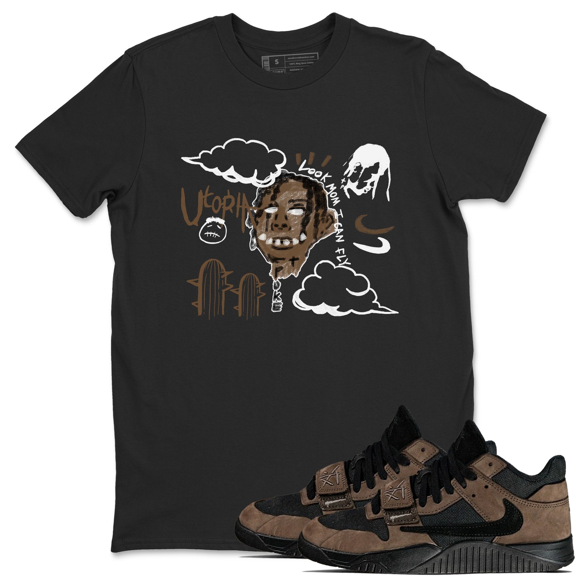 Jordan Jumpman Jack Travis Scott Dark Mocha shirts to match jordans I Can Fly sneaker match tees Jordan Jumpman Jack Travis Scott Dark Mocha SNRT Sneaker Tees streetwear brand Black 1 unisex cotton tee