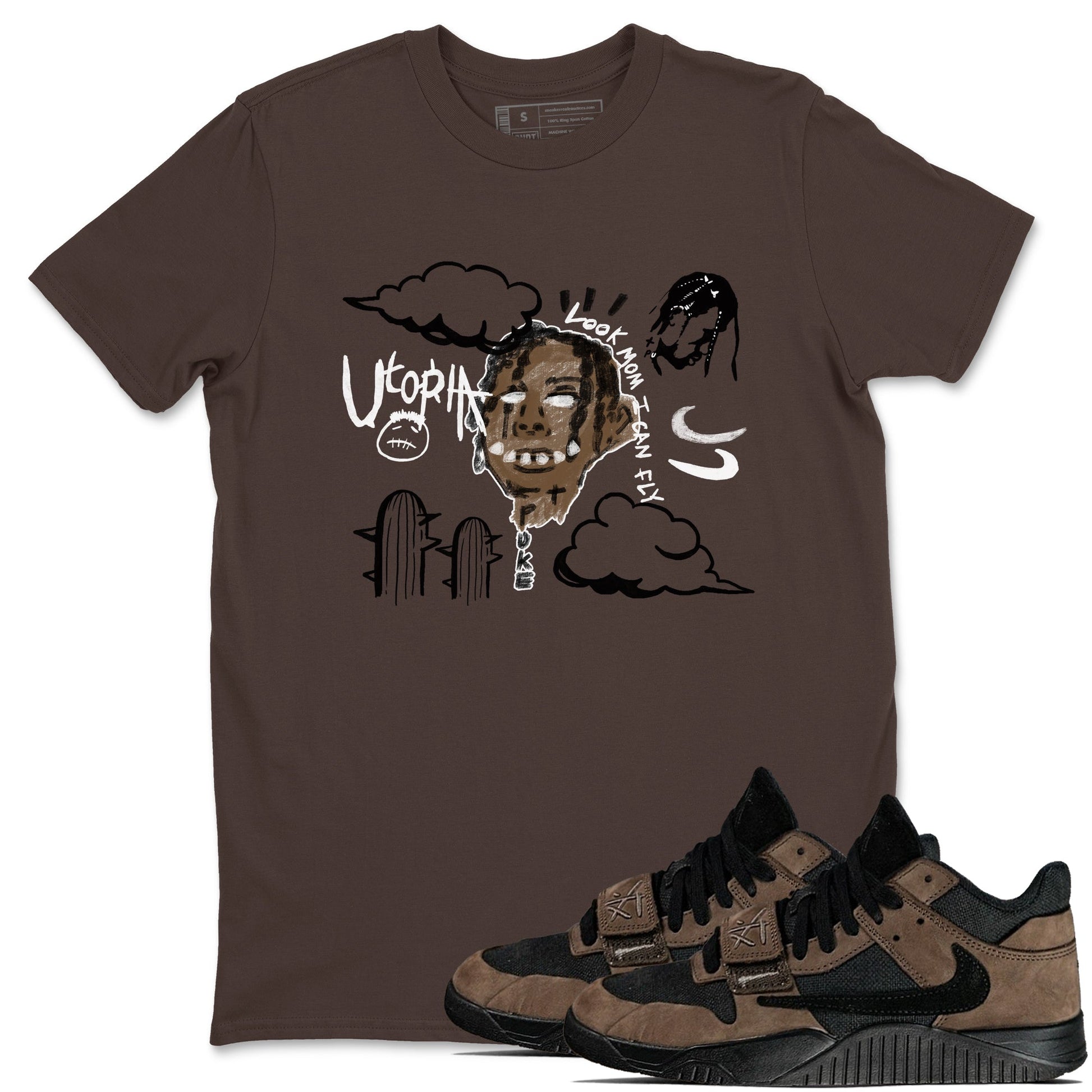 Jordan Jumpman Jack Travis Scott Dark Mocha shirts to match jordans I Can Fly sneaker match tees Jordan Jumpman Jack Travis Scott Dark Mocha SNRT Sneaker Tees streetwear brand Dark Chocolate 1 unisex cotton tee