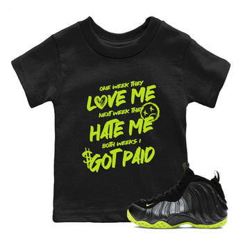 Foams One Black Volt shirts to match jordans I Got Paid sneaker match tees Air Foamposite One Black and Volt match shoes to clothes SNRT Sneaker Tees Youth Baby Black 1 tee