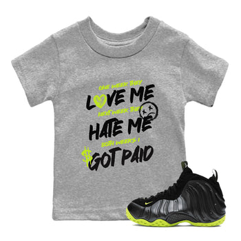 Foams One Black Volt shirts to match jordans I Got Paid sneaker match tees Air Foamposite One Black and Volt match shoes to clothes SNRT Sneaker Tees Youth Baby Heather Grey 1 tee