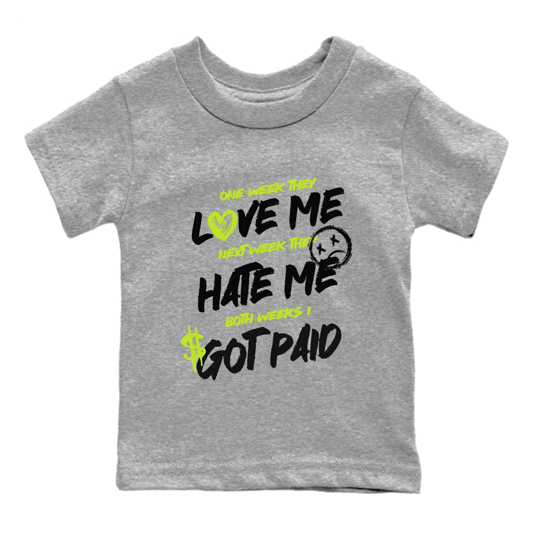 Foams One Black Volt shirts to match jordans I Got Paid sneaker match tees Air Foamposite One Black and Volt match shoes to clothes SNRT Sneaker Tees Youth Baby Heather Grey 2 tee