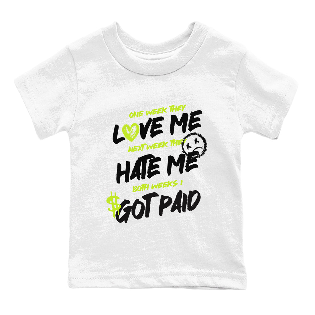 Foams One Black Volt shirts to match jordans I Got Paid sneaker match tees Air Foamposite One Black and Volt match shoes to clothes SNRT Sneaker Tees Youth Baby White 2 tee