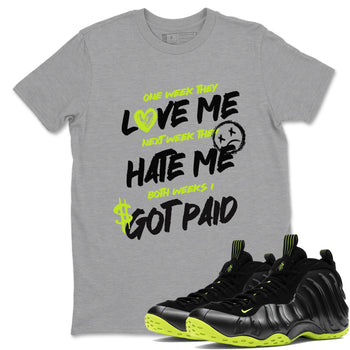 Foams One Black Volt shirts to match jordans I Got Paid sneaker match tees Air Foamposite One Black and Volt match shoes to clothes SNRT Sneaker Tees unisex cotton Heather Grey 1 shirts