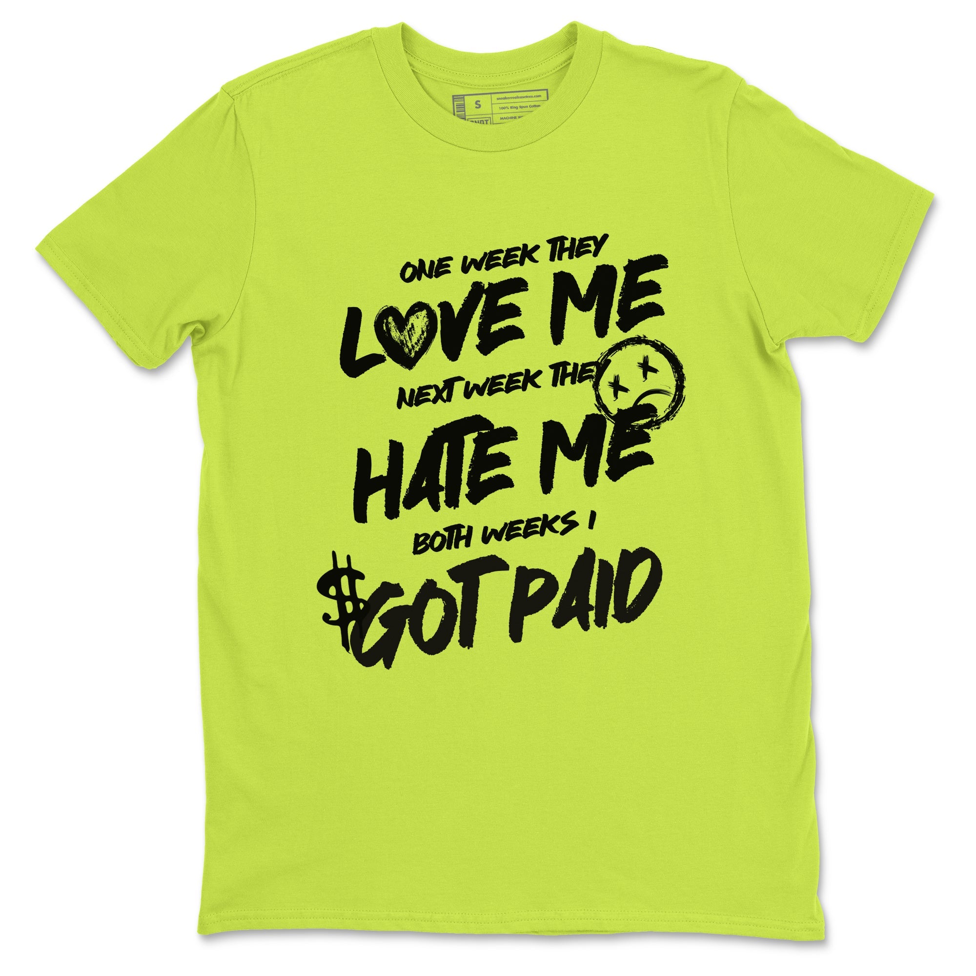 Foams One Black Volt shirts to match jordans I Got Paid sneaker match tees Air Foamposite One Black and Volt match shoes to clothes SNRT Sneaker Tees unisex cotton Safety Green 2 shirts