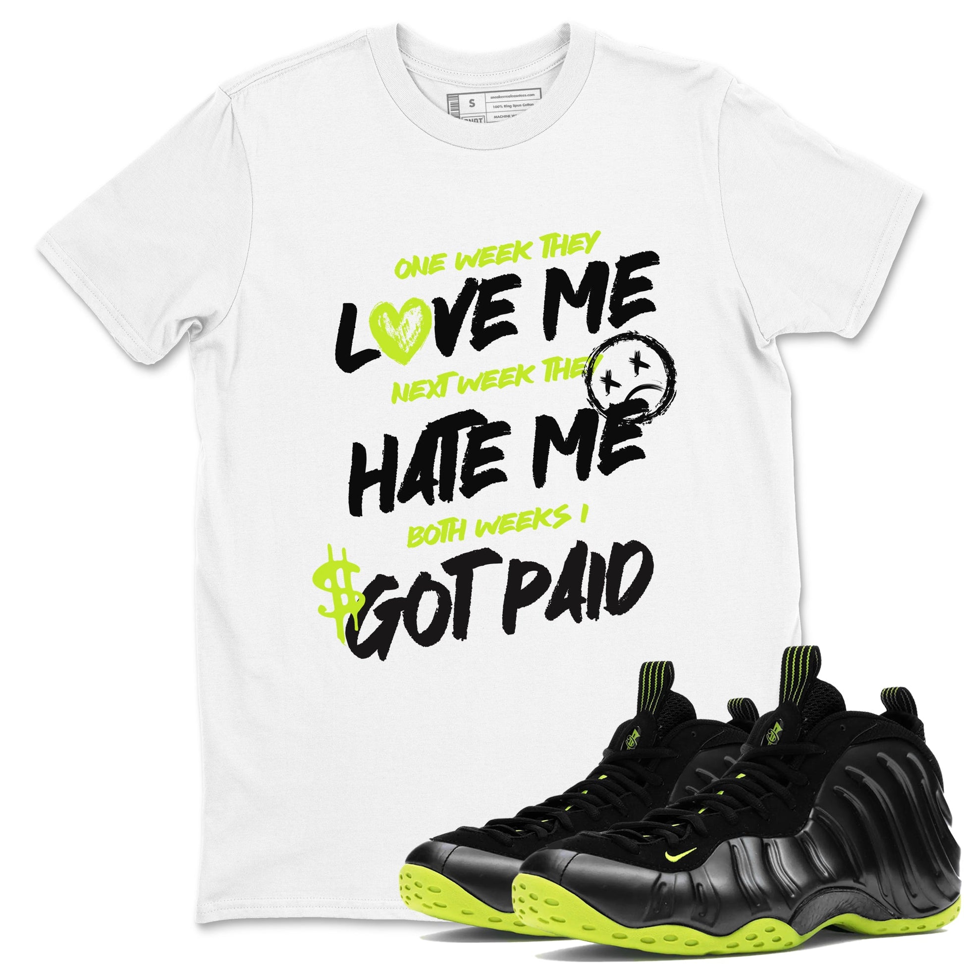Foams One Black Volt shirts to match jordans I Got Paid sneaker match tees Air Foamposite One Black and Volt match shoes to clothes SNRT Sneaker Tees unisex cotton White 1 shirts