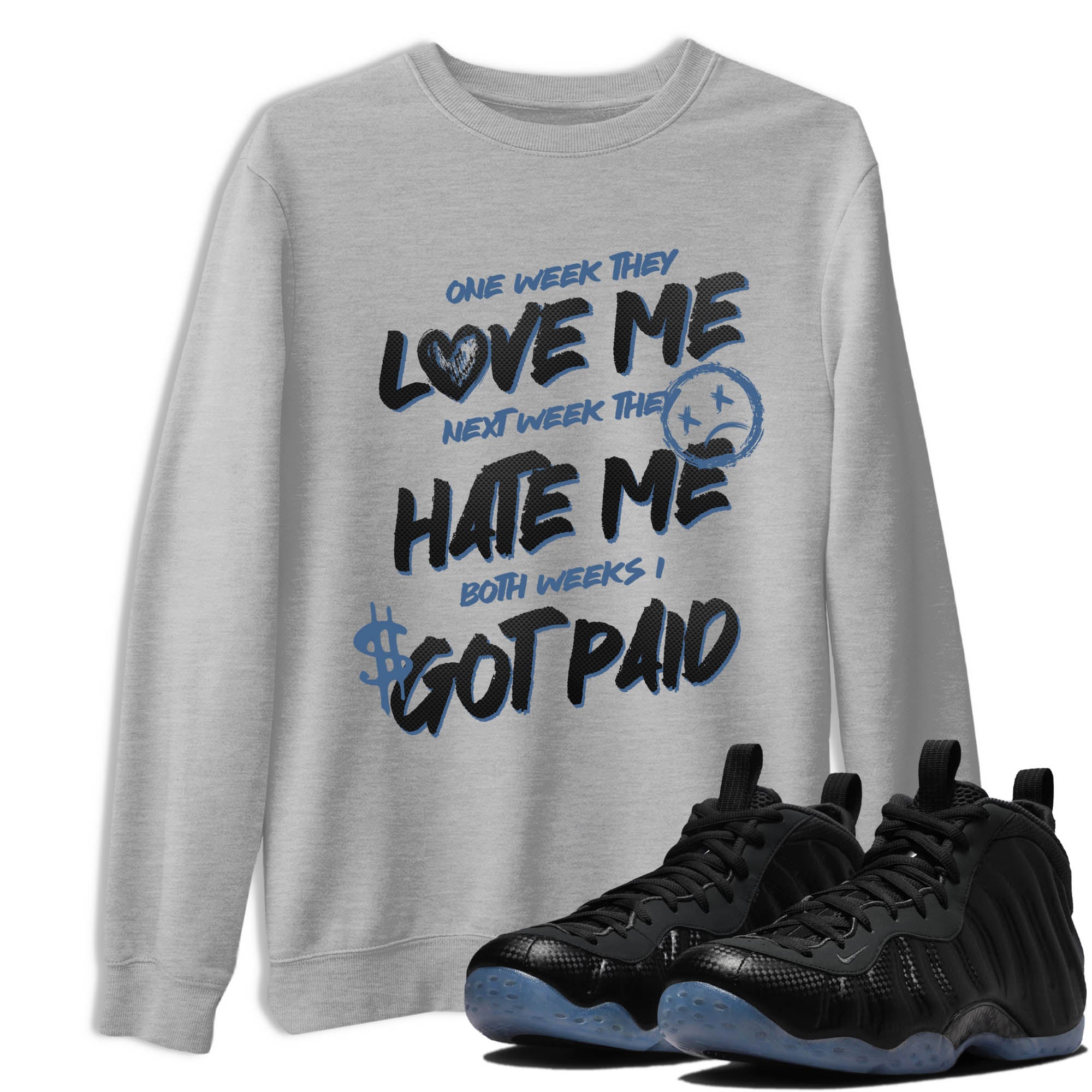 Sneaker Threads – Sneaker Tees To Match Air Foamposite One Carbon Fiber – I Got Paid Graphic Tee Heather Grey 1. Perfect for Jordan releases 2025 colorways.