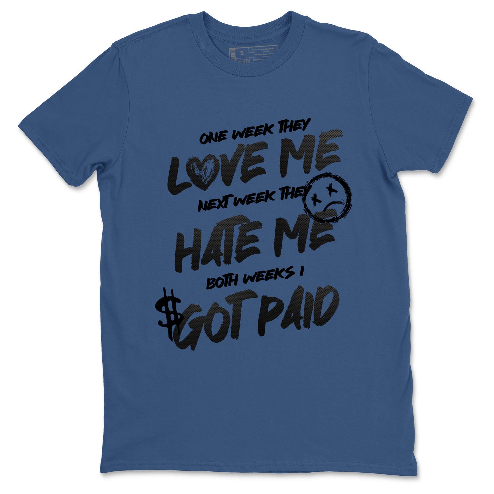 Sneaker Threads – Sneaker Tees To Match Air Foamposite One Carbon Fiber – I Got Paid Graphic Tee Denim Blue 2. Perfect for Jordan releases 2025 colorways.