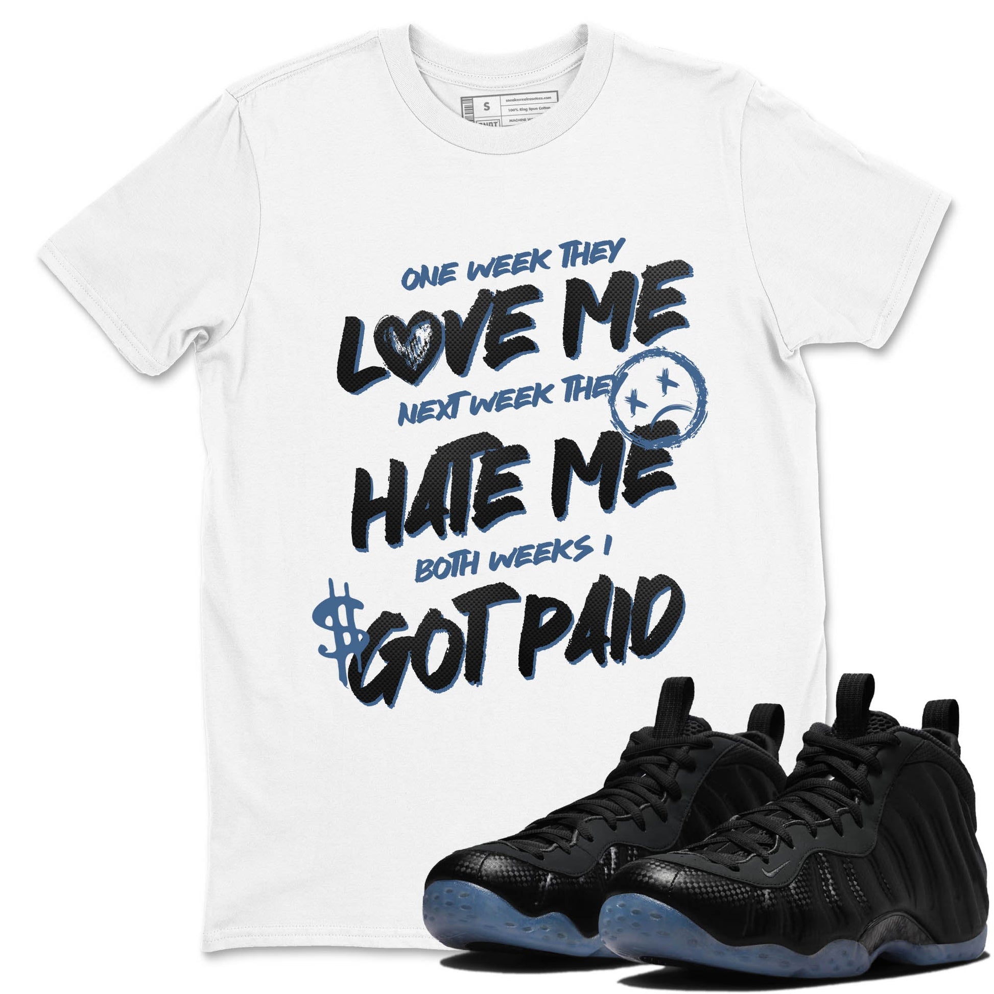 Sneaker Threads – Sneaker Tees To Match Air Foamposite One Carbon Fiber – I Got Paid Graphic Tee White 1. Perfect for Jordan releases 2025 colorways.