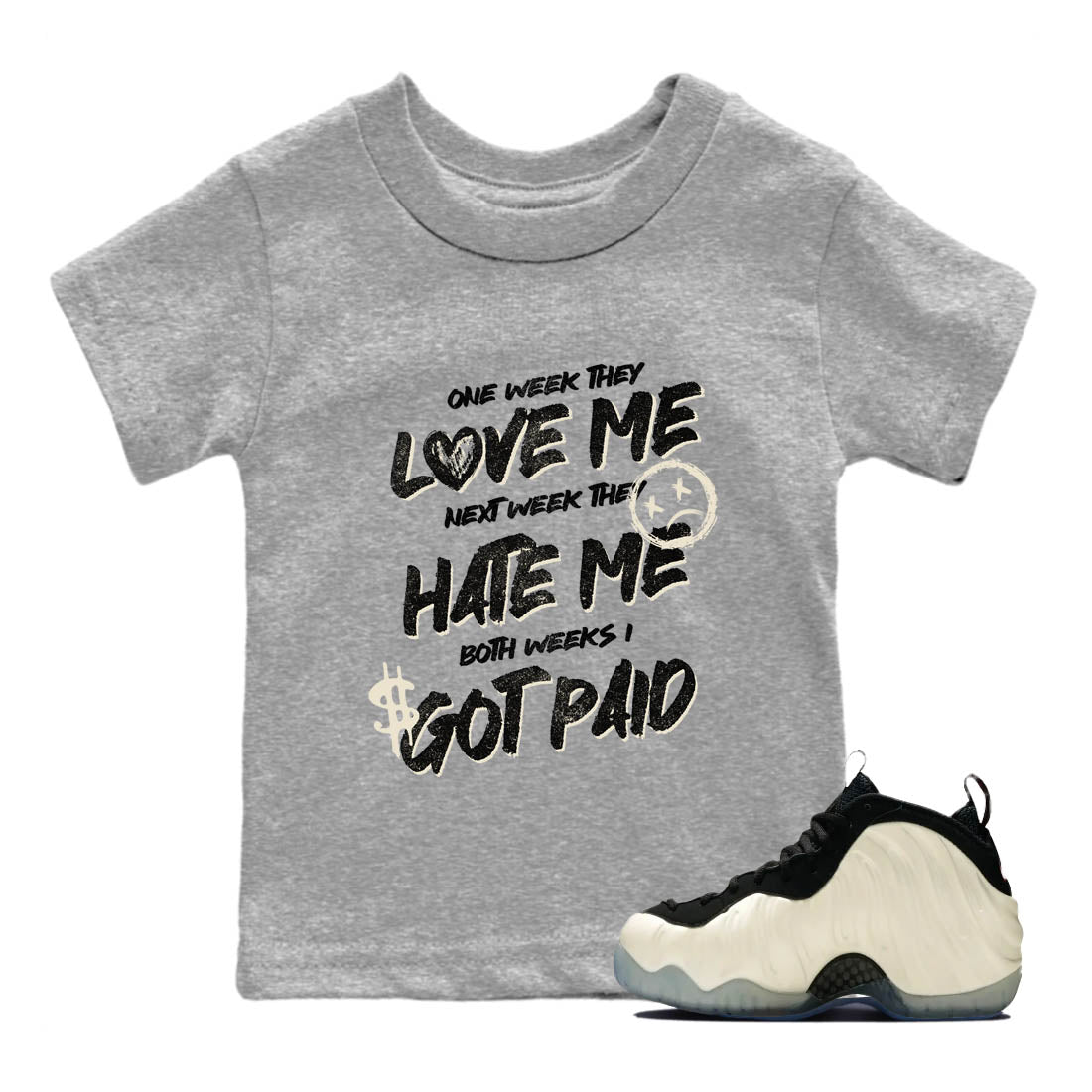 Sneaker Threads – Sneaker Tees To Match Air Foamposite One Pearl – I Got Paid Youth Graphic Tee Heather Grey 1. Perfect for Jordan releases 2025 colorways.