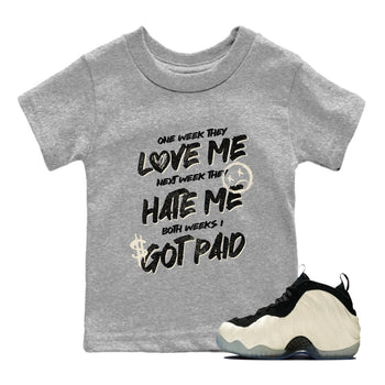 Sneaker Threads – Sneaker Tees To Match Air Foamposite One Pearl – I Got Paid Youth Graphic Tee Heather Grey 1. Perfect for Jordan releases 2025 colorways.