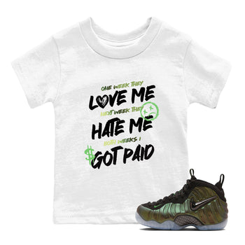 Sneaker match tees – Sneaker Tees To Match Air Foamposite One Pine Green Shoes – I Got Paid Kids T-Shirt White 1