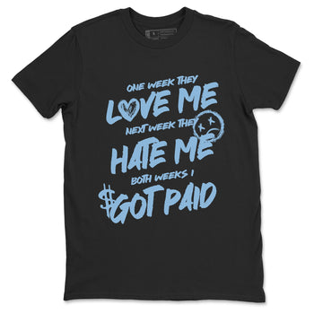 I Got Paid sneaker match t-shirt styled to complete your fit with the Air Foamposite One Psychic Blue sneakers, shown in Black 2.