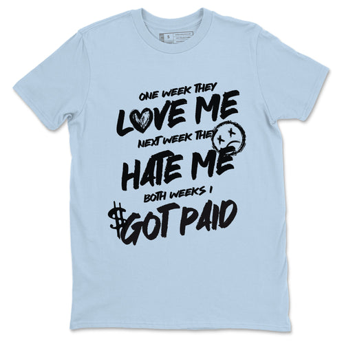 I Got Paid sneaker match t-shirt styled to complete your fit with the Air Foamposite One Psychic Blue sneakers, shown in Light Blue 2.