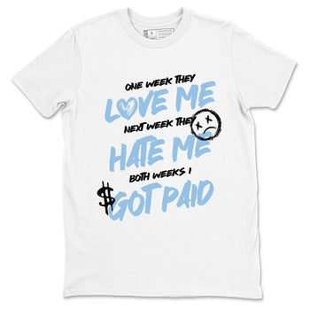 I Got Paid sneaker match t-shirt styled to complete your fit with the Air Foamposite One Psychic Blue sneakers, shown in White 2.