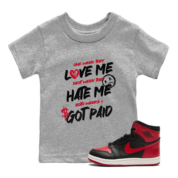 1s '85 Bred shirts to match jordans I Got Paid best t shirts to wear with jordans Air Jordan 1 High '85 Bred match shoes to clothes SNRT Sneaker Tees Youth Baby Heather Grey 1 tee