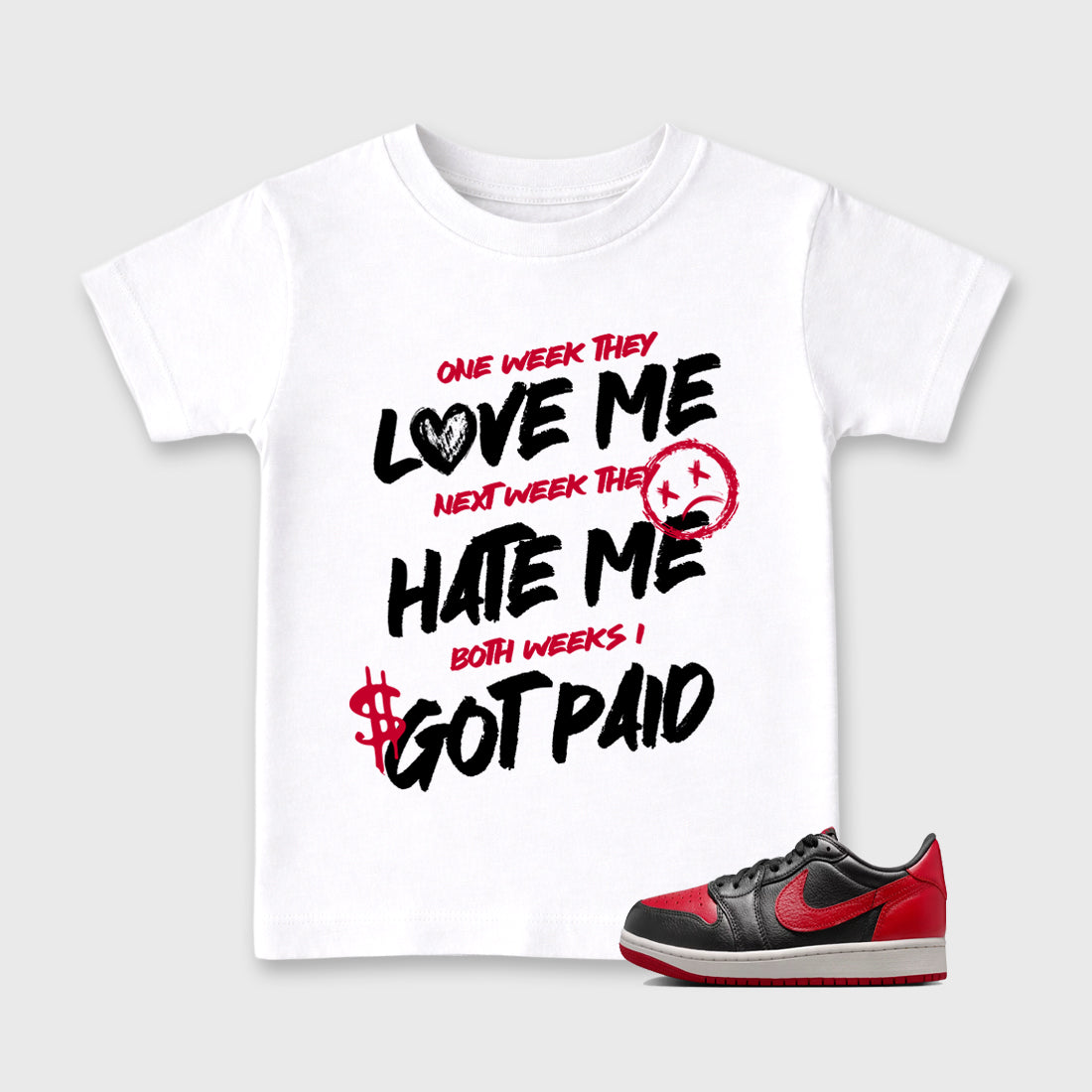 Sneaker match tees – Sneaker Tees To Match Air Jordan 1 Banned Shoes – I Got Paid Kids T-Shirt White 1