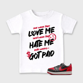 Sneaker match tees – Sneaker Tees To Match Air Jordan 1 Banned Shoes – I Got Paid Kids T-Shirt White 1