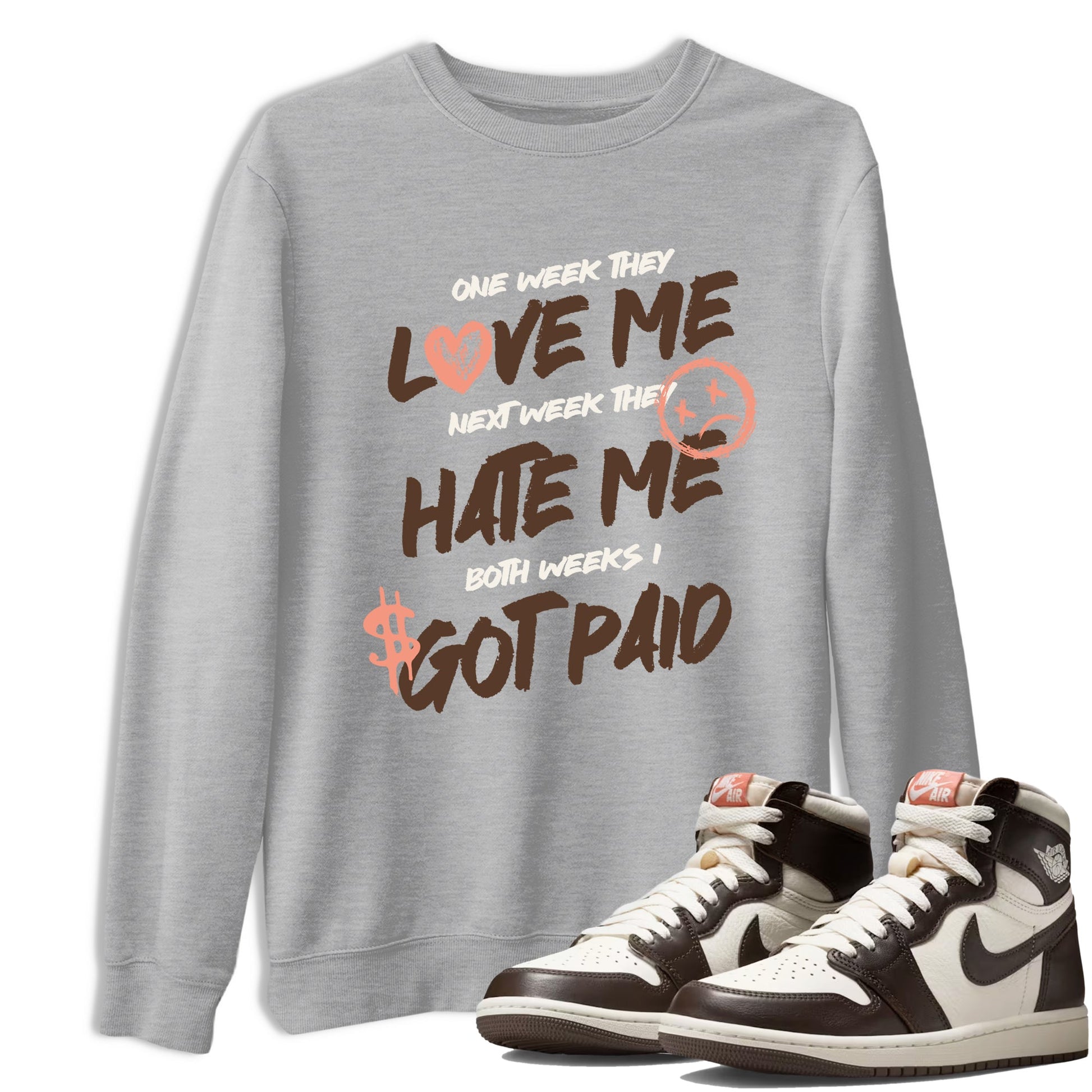 Sneaker match tees – Sneaker Tees To Match Air Jordan 1 Baroque Brown Shoes – I Got Paid Tee Heather Grey 1