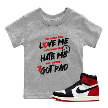 Air Jordan 1 Black Toe Reimagined shirts to match jordans I Got Paid best t shirts to wear with jordans Air Jordan 1 Black Toe Reimagined match shoes to clothes SNRT Sneaker Tees Youth Baby Heather Grey 1 tee