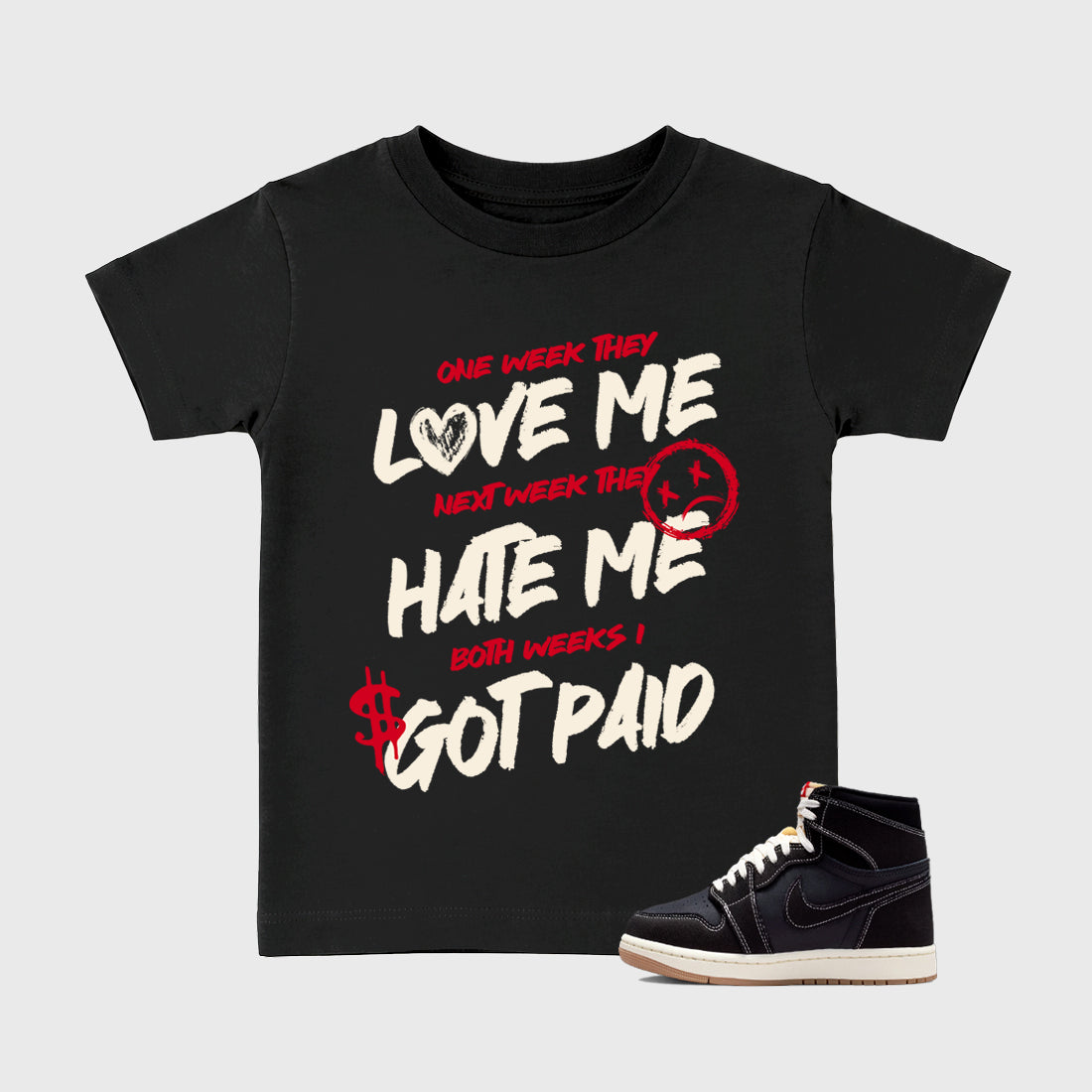 Sneaker match tees – Sneaker Tees To Match Air Jordan 1 Flight Club Shoes – I Got Paid Kids T-Shirt Black 1