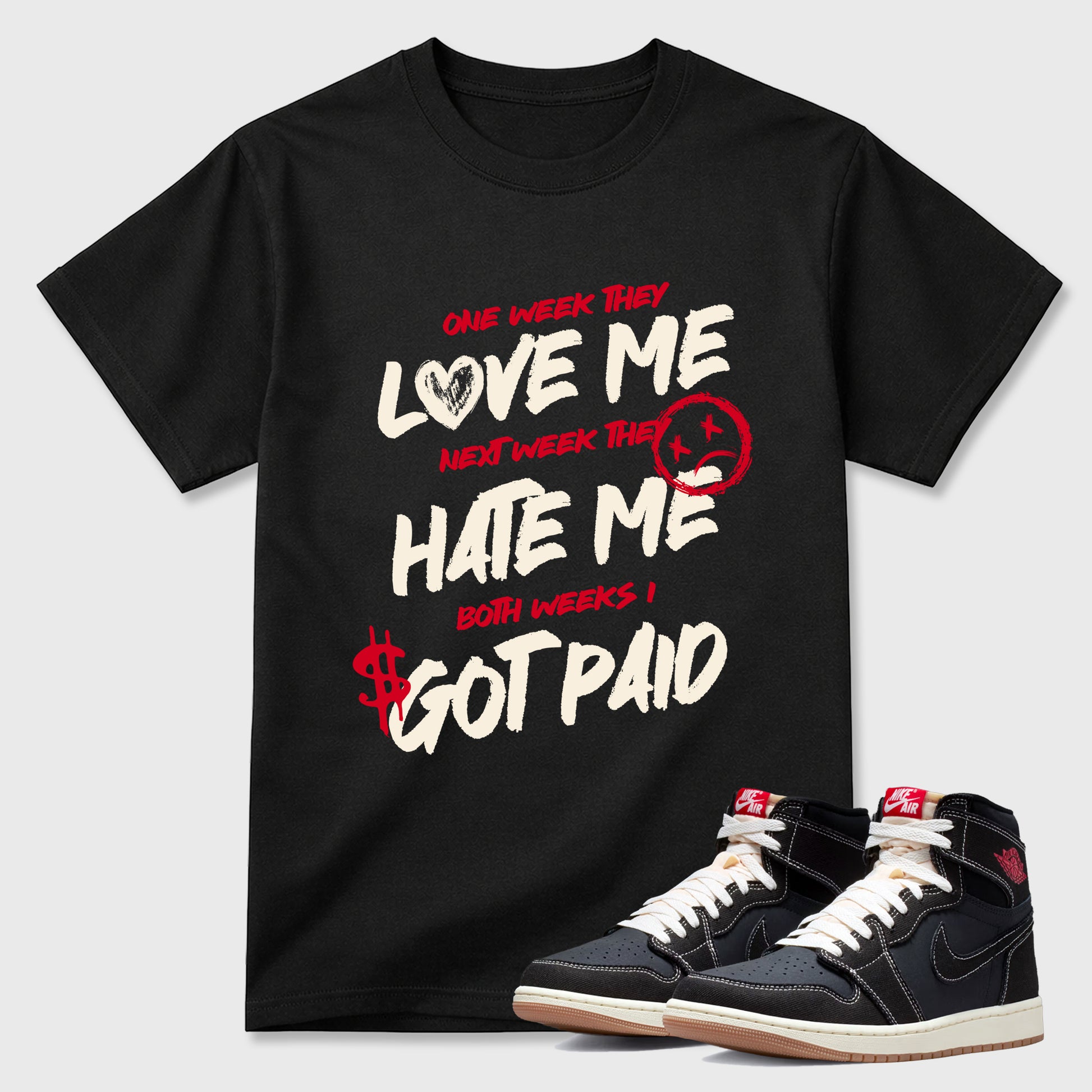 Sneaker match tees – Sneaker Tees To Match Air Jordan 1 Flight Club Shoes – I Got Paid Tee Black 1