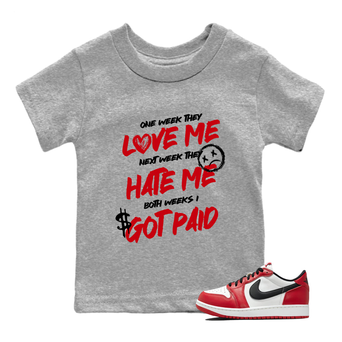 Best Sneakerfit graphic tee – Sneaker Tees To Match Air Jordan 1 Low Chicago Sneakers – I Got Paid Kids T-Shirt Heather Grey 1