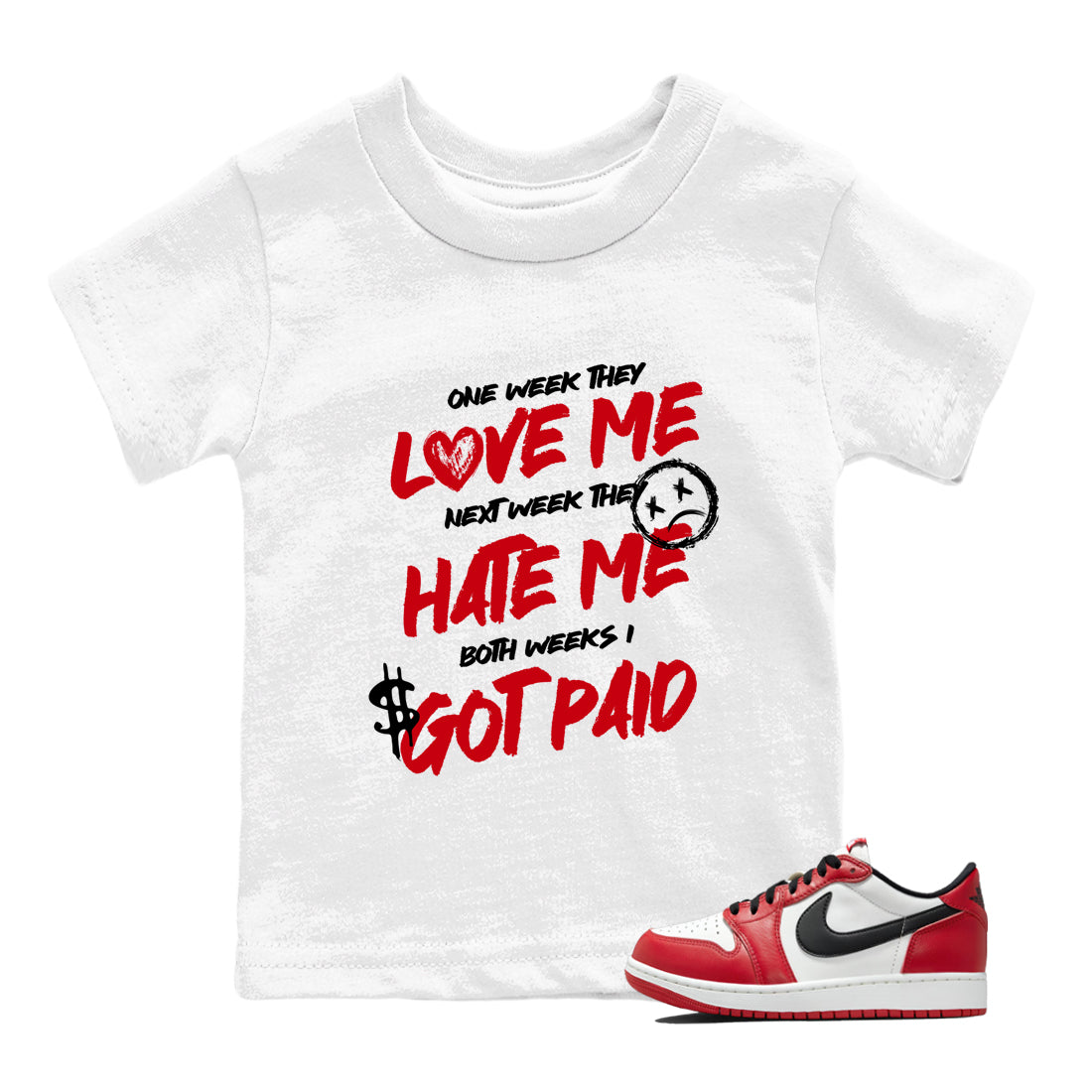 Best Sneakerfit graphic tee – Sneaker Tees To Match Air Jordan 1 Low Chicago Sneakers – I Got Paid Kids T-Shirt White 1