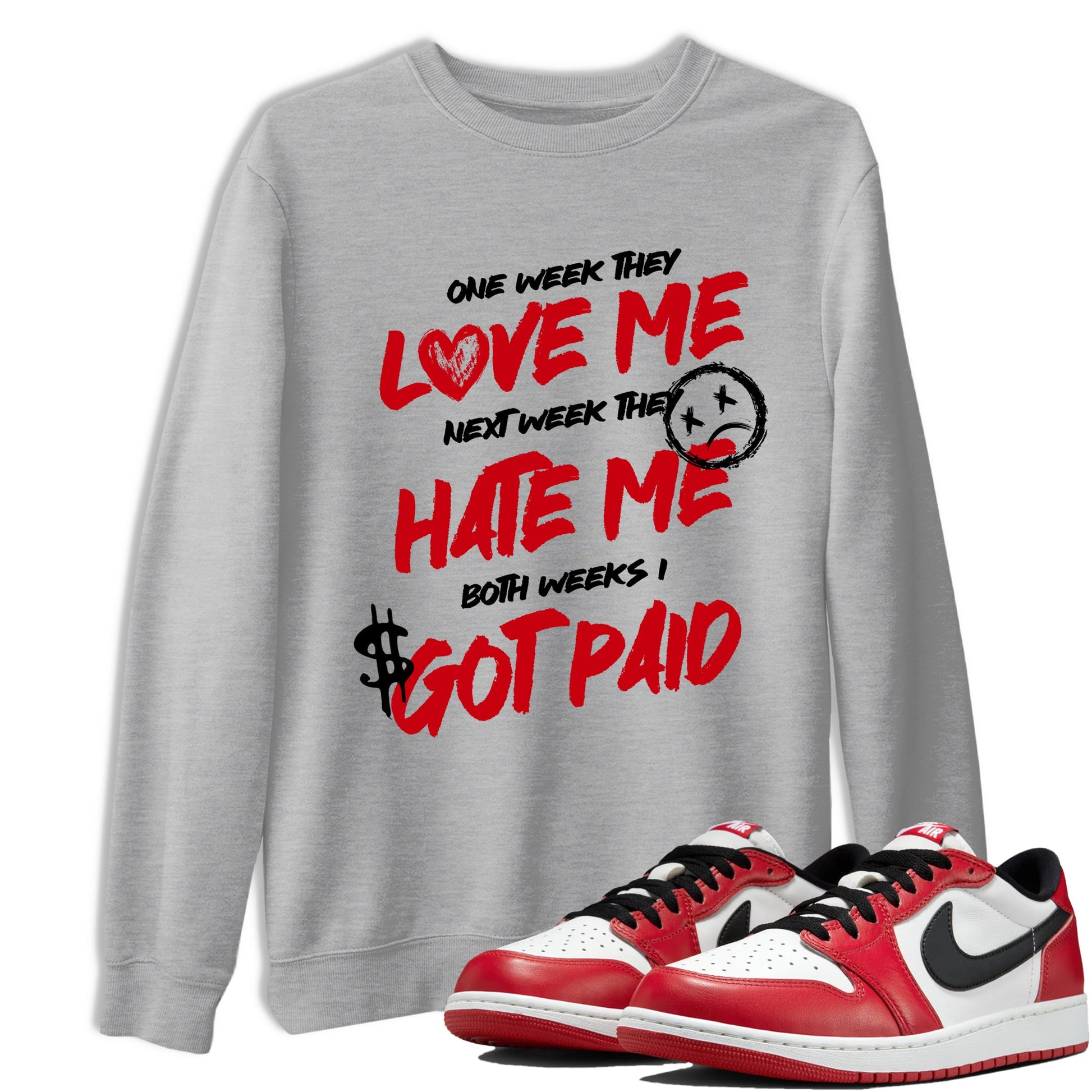 Best Sneakerfit graphic tee – Sneaker Tees To Match Air Jordan 1 Low Chicago Sneakers – I Got Paid Tee Heather Grey 1